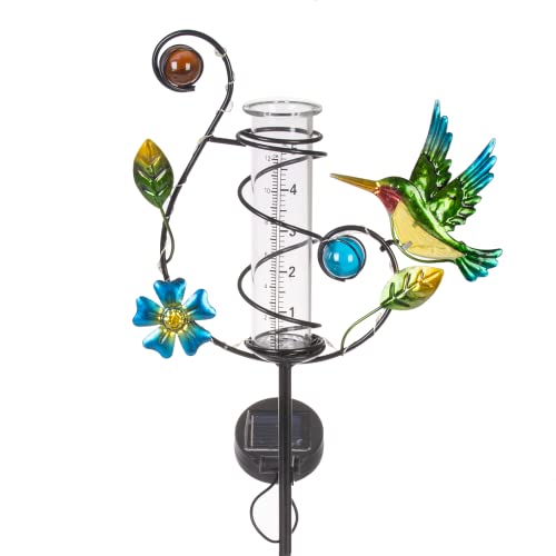 Hobyluby 35'' Pluviomètre colibri extérieur – Pluviomètres solaires avec lumière LED pour cours, pelouses, allées, patio (coloré)
