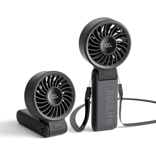 Ventilateur portatif Jisulife Life7 &ndash; Flexibilité ultime : large et large. Fort flux d'air, refroidissement maximum de 19,5 heures, 5 000 mAh rechargeable, 5 vitesses, affichage LED, ventilateur portable 3 en 1 pour les voyages, les concerts, les événements sportifs (noir)