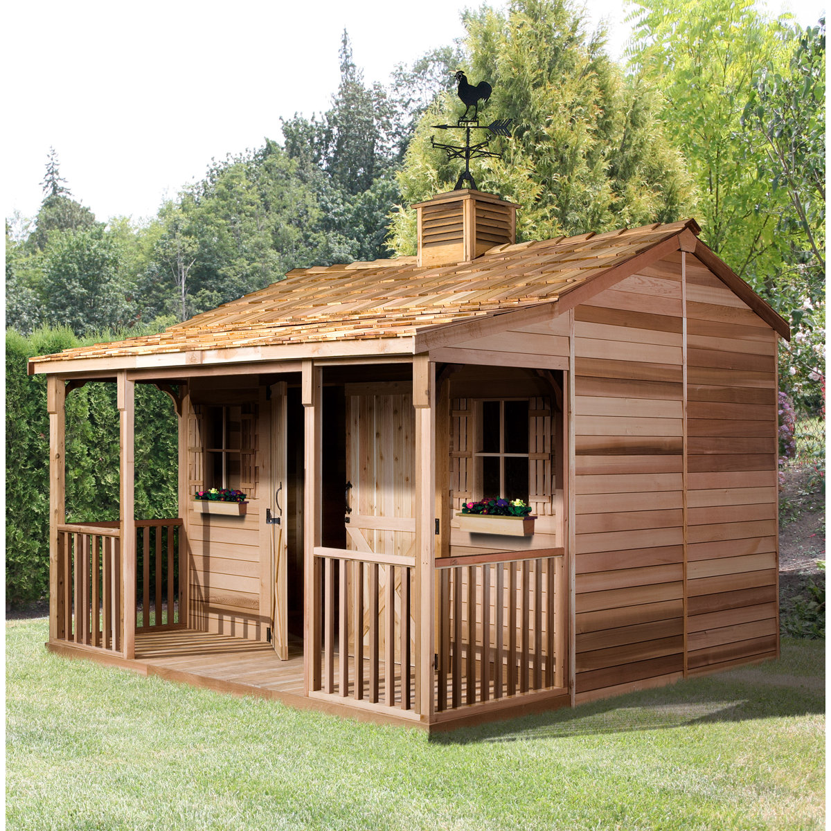 Ranchhouse en cèdre 16 pieds. WX 14 pieds. D Hangar de stockage en bois de cèdre rouge de l'Ouest | Wayfair