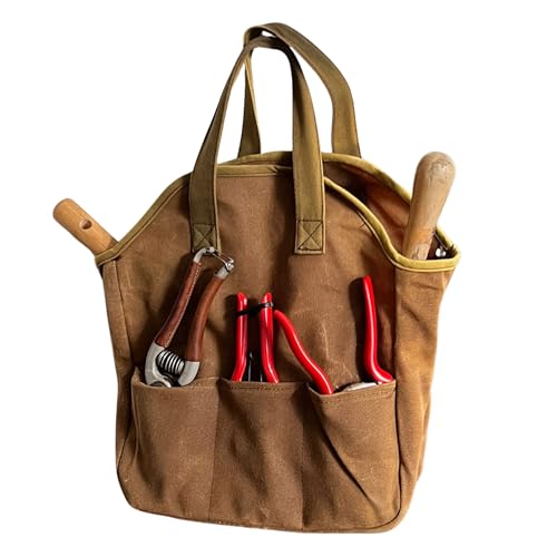 Sac à outils de jardin - 12x14&rdquo; Kings County Tools Sac fourre-tout en toile cirée robuste avec 6 poches intérieures et 3 poches extérieures pour organiser les outils de jardinage – Cadeaux de jardinage pour femmes et hommes