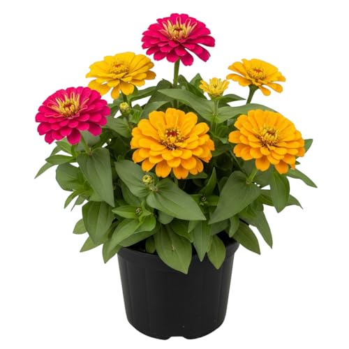 Mélange de plantes Zinnia, Pot de 4 pouces, plantes Zinnia vivantes en pot, plante de démarrage de fleurs annuelles pour jardin extérieur
