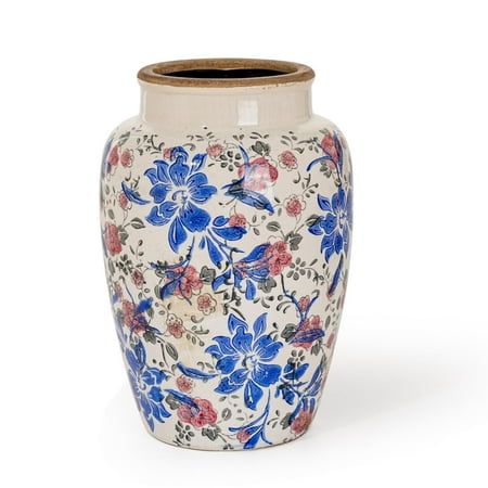 Vase à fleurs en céramique bleue