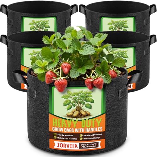Jorvila Lot de 5 sacs de culture de 5 gallons, pots de fleurs en tissu non tissé épais avec poignées, pots de jardin robustes de 300 g pour tomates, pommes de terre et légumes