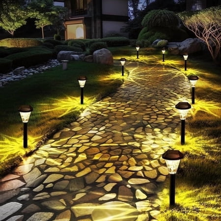 Gigalumi Lot de 16 lampes solaires pour allée, étanche IP65, éclairage extérieur blanc chaud, éclairage paysager