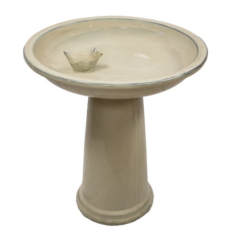 Esschert Design Usa Fb423 Bain d'oiseaux en céramique sur pied avec oiseau Blanc