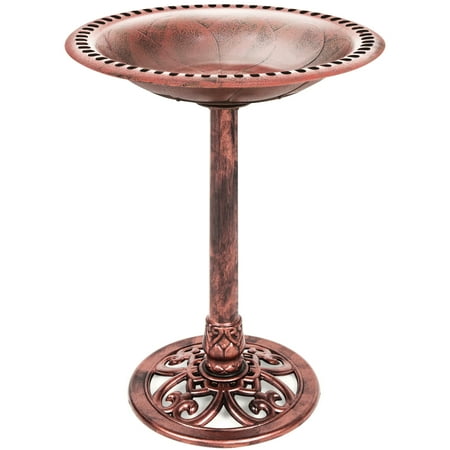 Best Choice Products Accent de bain d'oiseaux sur pied rustique d'extérieur pour jardin, cour avec accents de fleur de lys - Abricot
