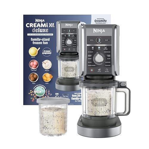 Machine à crème glacée Ninja Creami Deluxe | 11-en-1 Créez des desserts glacés, des sorbets, des milkshakes, du yaourt et du yaourt. Plus | Comprend 2 lave-vaisselle XL 24 oz. Baignoires avec couvercles de rangement | Argent | NC501