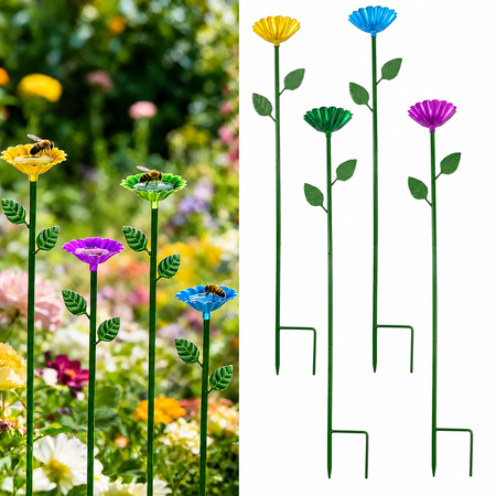 Station d'arrosage en métal pour abeilles, bols de bain en forme de fleurs colorées pour jardin, décor de pollinisateur extérieur, 4 pièces