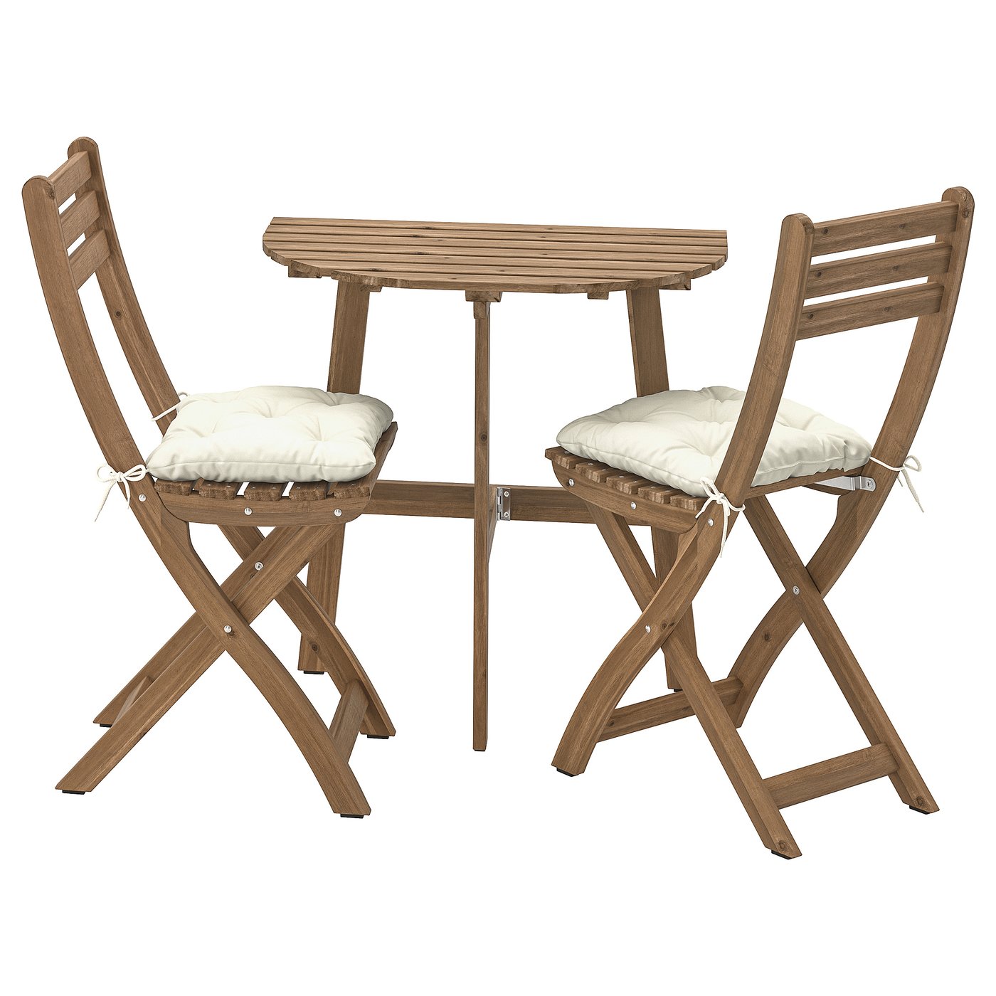 Table murale Askholmen + 2 chaises pliantes, extérieur - Marron foncé/kuddarna Gris clair-Beige 27 1/2x17 3/8 "