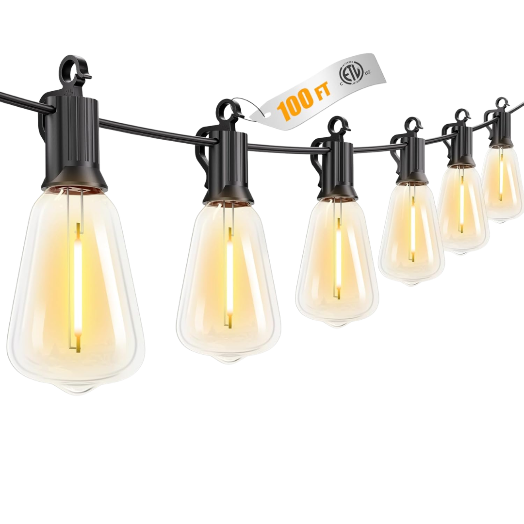 Brightown – guirlande solaire d'extérieur de 100 pieds, étanche, avec télécommande, 31 + 2 ampoules LED incassables, à intensité variable et à intensité variable Timable, 3 modes d'éclairage – Lampes de terrasse de qualité commerciale pour décoration de jardin, jardin, fête.
