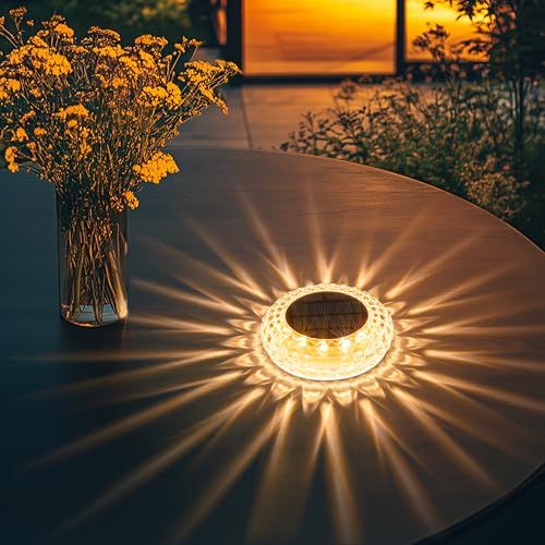 Lampe de table d'extérieur à énergie solaire Solpex, lampe à disque LED étanche avec 2 modes d'éclairage, veilleuse pour jardin, fête, cour, décoration de table (1 paquet)