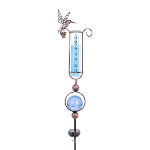 Mumtop Pluviomètre d'extérieur, lampes solaires en verre craquelé colibri de 36 pouces pour pelouse, cour et jardin