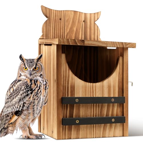 Maison de hibou pour l'extérieur, nichoir de hibou en cèdre, abri en bois carbonisé durable pour les écureuils et la faune, décoration de jardin idéale (assemblage requis)