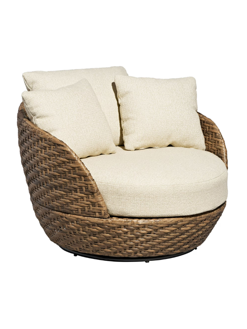 Beautiful by Drew Barrymore Chaise pivotante d'extérieur en osier avec coussins bouclé