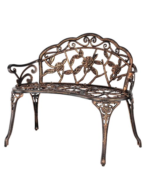 Banc de patio en métal avec rose
