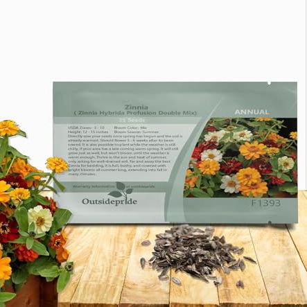 Outsidepride Profusion Double Mix Zinnia Seeds - 25 Pcs Annuelles, Hardy &amp;amp; Résistantes à la sécheresse, faciles à cultiver, graines de fleurs à planter avec des fleurs doubles en forme de marguerite, idéales pour les jardins de pollinisateurs
