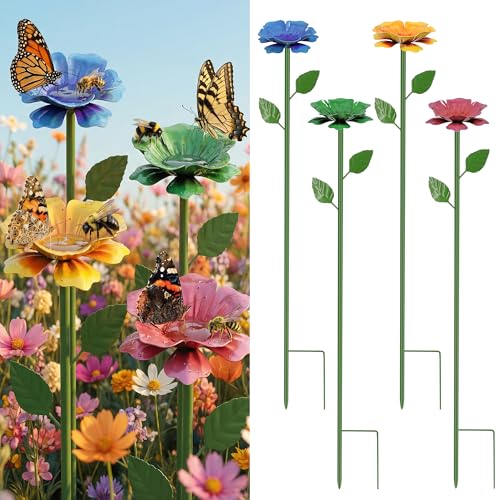 Mirate Lot de 4 stations d'arrosage pour abeilles pour jardin avec un beau design floral, mangeoires pour abeilles et mangeoires à papillons, bains d'abeilles extérieurs et abreuvoir pour abeilles, essentiels de jardinage, décoration de jardin pour l'extérieur
