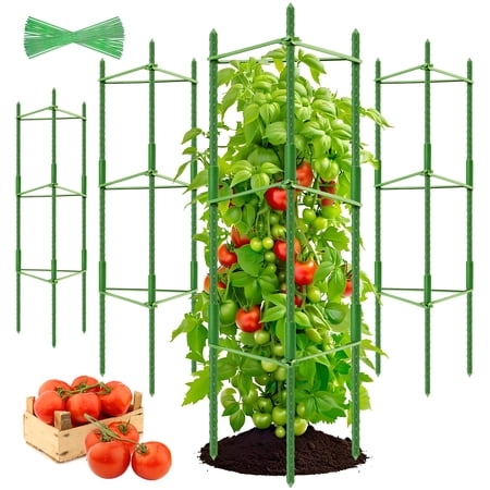 Lot de 4 cages à tomates pour support de plantes de jardin – jusqu'à 121,9 cm, piquets de jardin, cage à tomates, treillis à tomates pour plantes en pot, cages à tomates, piquets pour plantes grimpantes, légumes, plantes, fleurs