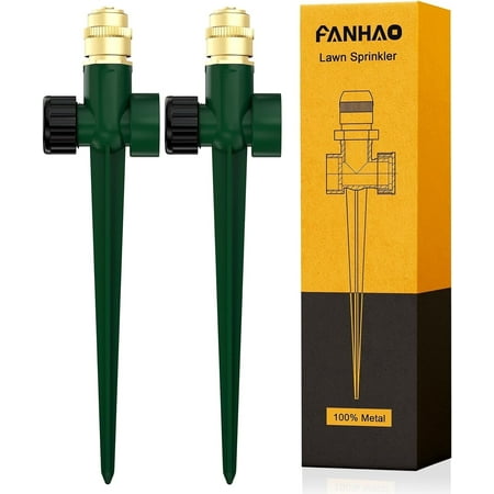 Fanhao Lot de 2 arroseurs de pelouse en métal pour cour, couverture à 360 degrés, irrigation de jardin pour pelouse