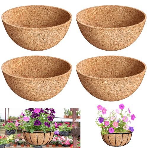 Riare Lot de 4 doublures rondes de rechange en fibre de coco 100 % naturelle pour paniers suspendus, pots de fleurs, légumes, jardinières, jardinières, clôtures, terrasses, 30,5 cm