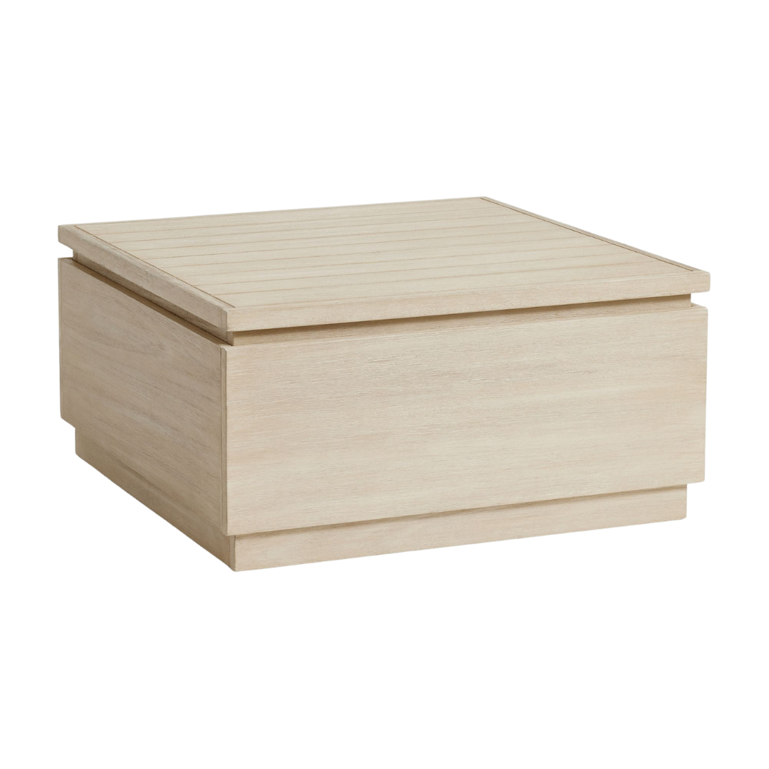 Pottery Barn, table basse d'extérieur à plateforme Indio avec rangement