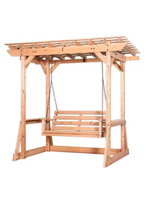 Balançoire de porche d'extérieur en bois de cèdre pour 2 personnes avec pergola