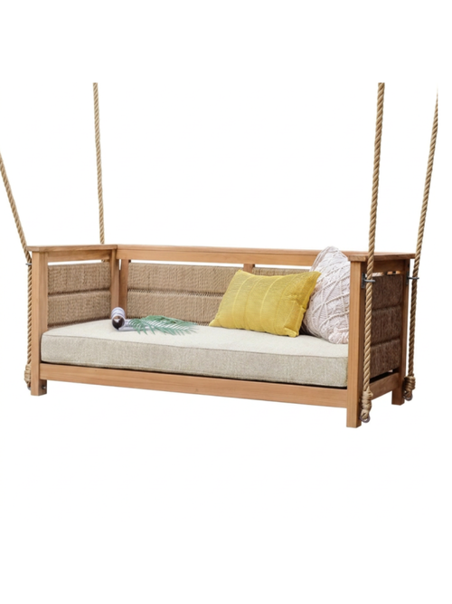 Balançoire de porche en teck avec coussin Blaine
