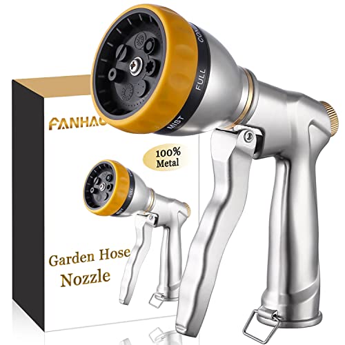 Fanhao Buse de Tuyau d'arrosage Robuste, Buse de pulvérisation 100% métallique Buse de Tuyau d'eau Haute Pression avec 7 modèles pour arroser le Jardin, laver Les Voitures et Doucher Les Animaux domestiques