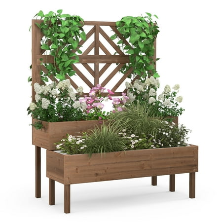 Lit de jardin surélevé à 2 niveaux Costway avec jardinière surélevée en bois pour légumes