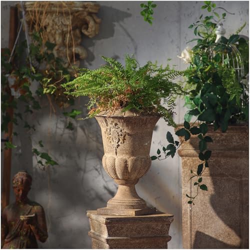 Hencoense Pots de fleurs vintage en fer de 40,6 cm de haut pour plantes d'intérieur et d'extérieur, style rétro européen classique en métal imitation pierre, pots de fleurs rustiques pour porche, décoration d'intérieur, terrasse, balcon