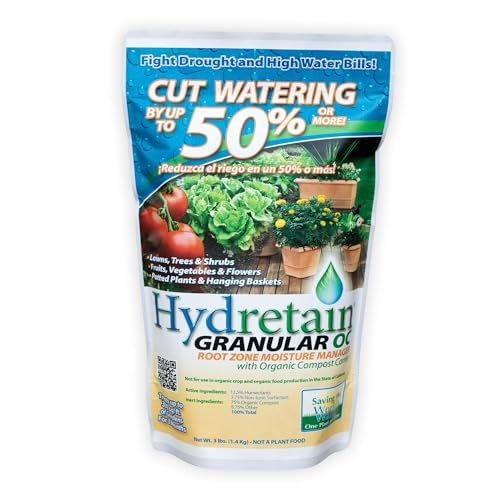 Hydretain Root Zone Moisture Manager – Protection contre la sécheresse et contrôle de l'humidité pour les pelouses, les jardins, les conteneurs – Réduit l'arrosage, retarde le flétrissement – ​​Couvre jusqu'à 1 000 m² (1,3 kg, granulés)