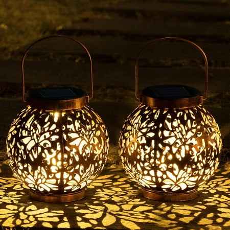 Joyfy Lot de 2 lanternes solaires suspendues d'extérieur en bronze, lanternes marocaines, lumières de jardin décoratives en métal