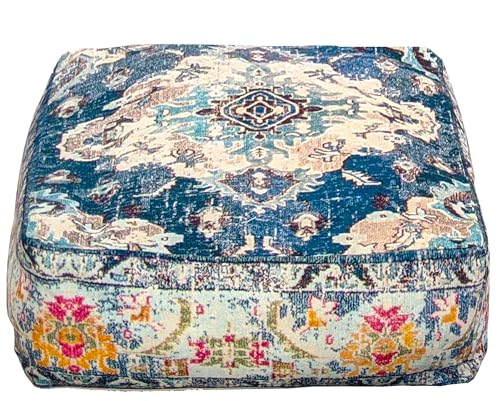 Housse de coussin de sol carrée bleue, grand coussin décoratif de yoga, pouf marocain, meuble bohème, parfait pour le salon, la chambre à coucher, la crèche ou la chambre d'enfant, pouf, repose-pieds 24 x 8 non rembourré