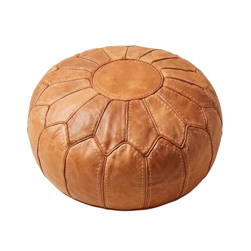 Pouf ottoman en cuir fait main marocain &mdash; Repose-pieds rond en cuir véritable, housse de Pouf non rembourrée cousue à la main pour salon, chambre à coucher et salon Pépinière (marron cognac)