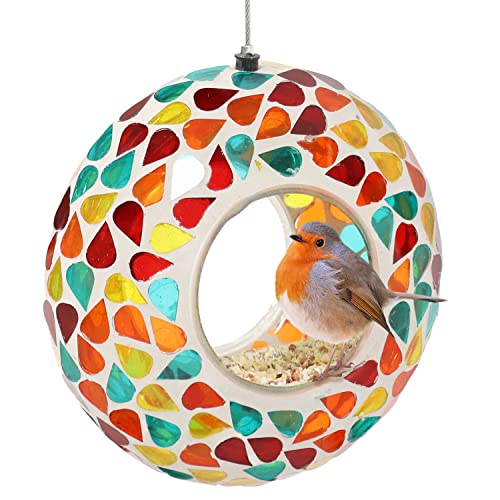 Sunnydaze Mangeoire à oiseaux suspendue en mosaïque de verre de 6 pouces pour l'extérieur - Mangeoire à oiseaux en verre pour cardinaux, geais, pinsons et plus encore - Mosaïque de confettis