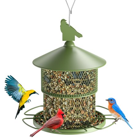 Digipettor Mangeoire en métal pour oiseaux sauvages à suspendre à l'extérieur, capacité de 1,8 kg, anti-écureuils, pour décoration de jardin, cour, vert