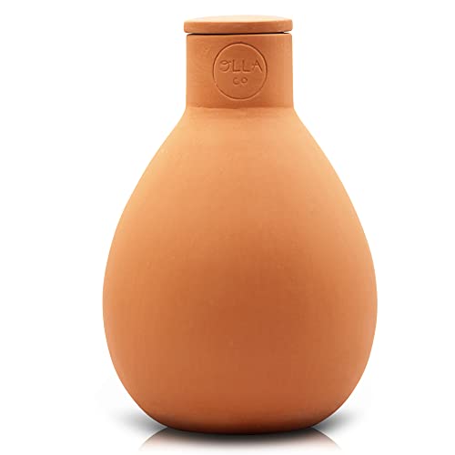 The Olla Company Arrosoir Olla classique avec couvercle – Irrigation automatique en terre cuite jusqu'à 0,6 m de diamètre pour jardins, parterres surélevés et pots – Idéal pour les vacances – Petit