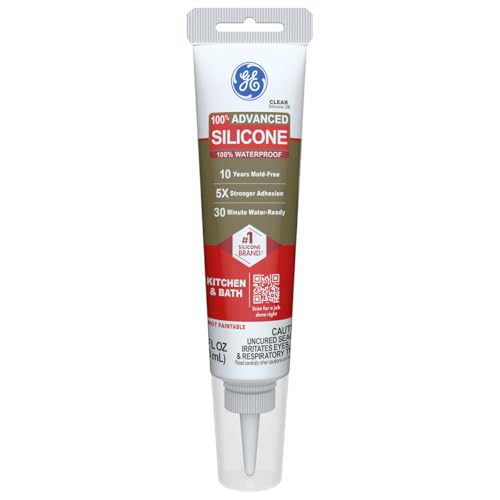 Calfeutrage en silicone Ge Advanced pour cuisine et cuisine. Salle de bain, transparent, tube de 2,8 fl oz, 1 paquet – Mastic silicone 100 % étanche, adhérence 5 fois plus forte, rétrécissement et amp; Résistant aux fissures