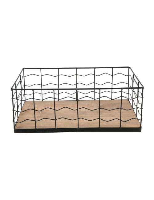 Panier en fil noir avec base en planche de bois