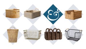 La façon la plus chic d’organiser votre cuisine est d’utiliser des paniers de rangement – ces choix rehausseront votre espace tout en évitant l’encombrement A collage of kitchen storage baskets