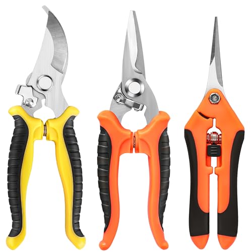 Ewpjdk Paquet de 3 sécateurs de jardin, cisailles en acier inoxydable, cisailles de jardinage, ciseaux, tondeuses de jardin, cisailles d'élagage, sécateurs pour outils de jardinage