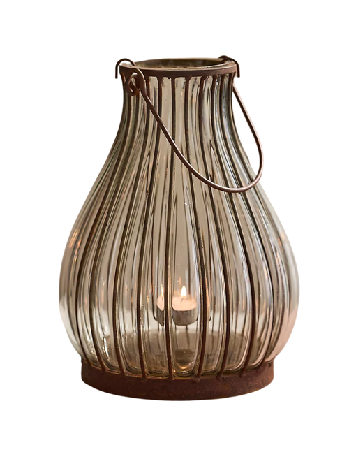 Lanterne en fer rayé + verre