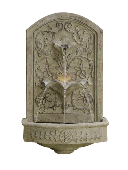 Fontaine d'eau murale à relief floral avec lumières LED