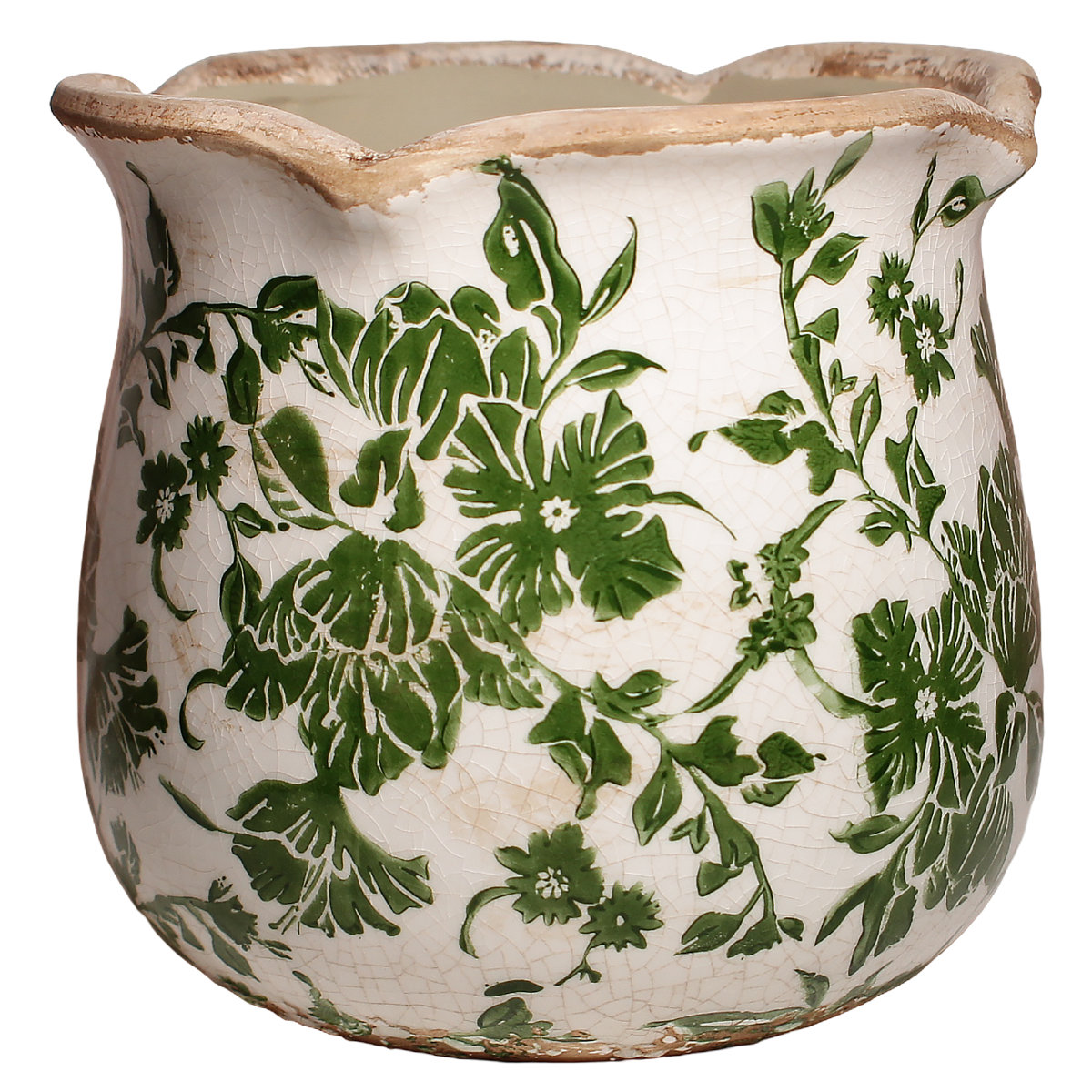 August Grove&reg; Adairsville Pot de fleurs en céramique florale, pot de fleurs, vase de décoration d'intérieur, glaçage craquelé blanc vintage, bord vieilli, vase décoratif de table d'intérieur, jardinière et amp; Commentaires | Wayfair