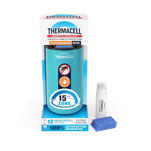 Répulsif anti-moustique alimenté au carburant Thermacell Fuel-Zoneguard Base ; Zone de 15 pieds de protection extérieure scientifiquement prouvée ; Bouclier de terrasse ; Recharge de 12 heures ; Sans Deet ; Alternative au spray anti-insectes ; Bleu Glaciaire