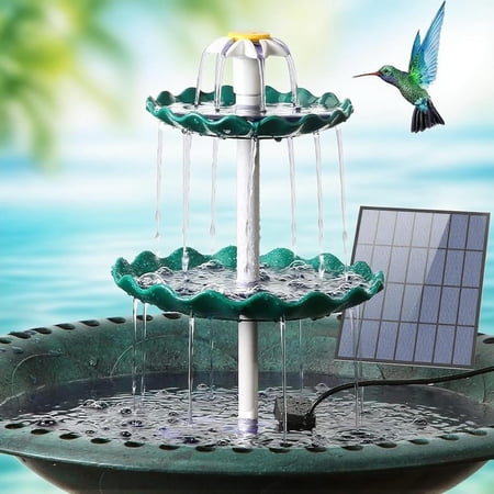 Bain d'oiseaux à 3 niveaux avec pompe solaire de 3,5 W, fontaine solaire DIY détachable et adaptée pour bain d'oiseaux, décoration de jardin, mangeoire à oiseaux extérieure