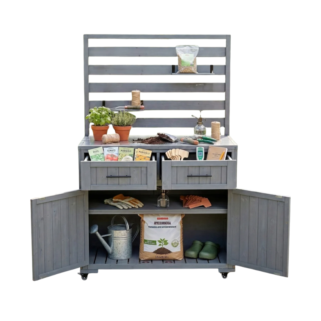 Mosaicmotifco Grand chariot de barbecue pour îlot de cuisine avec plateau en acier inoxydable, petites étagères mobiles, 2 tiroirs et armoire | Wayfair