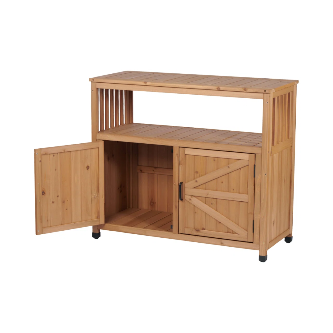 Table de bar de patio extérieur en bois de sapin Gracie Oaks avec rangement et ndash; Buffet extérieur rectangulaire &amp; Table console pour terrasse, jardin ou utilisation intérieure et amp; Commentaires | Wayfair