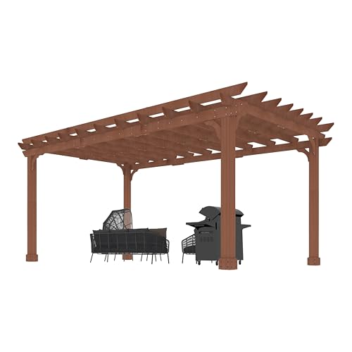 Yardenaler Pergola en bois de 12 x 16 pieds, tonnelle en bois de cèdre avec toit plat, abri de jardin extérieur avec piquets inclus, patio, terrasse, cour arrière, pelouse