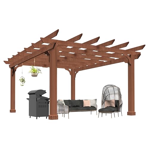 Mupater Pergola en bois de cèdre de 10 x 12 pieds, kit avec piquets, structure soutenue de qualité, supportée par la neige et le vent, pergola extérieure avec cadre en cèdre pour jardin, terrasse, pelouse